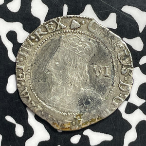(1639-40) G.B. Charles I 6 Pence Lot#JM9564 Silver! Nice Detail, Plugged Hole