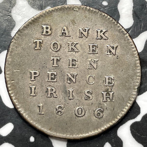 1806 Ireland 10 Pence Bank Token Lot#JM7445 Silver! KM#Tn3