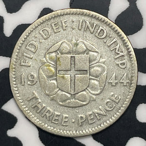 1944 Great Britain 3 Pence Threepence Lot#C0401 Silver! Key Date! Old Cleaning
