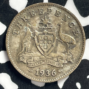 1936 Australia 3 Pence Threepence Lot#C0789 Silver!