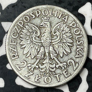 1934 Poland 2 Zlote Lot#E7029 Silver! Nice! Y#20