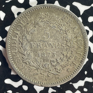 1873-A France 5 Francs Lot#T8264 Large Silver Coin!