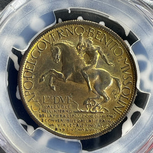 1928 Italy Milan Fair 2 Lire Token PCGS MS62 Lot#G856 Nice UNC! Gilt Bronze