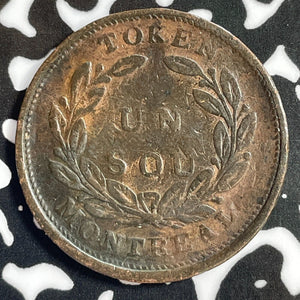 (1835-1838) Lower Canada Montreal Un Sou/ 1/2 Penny Token Lot#E3535
