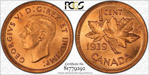 1939 Canada Small Cent PCGS MS65RD Lot#G7316 Gem BU!