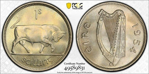 1954 Ireland 1 Shilling PCGS MS65 Lot#G7702 Gem BU!