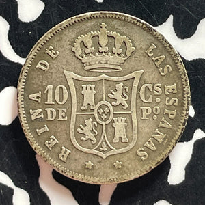 1868 Spanish Philippines 10 Centavos Lot#T4649 Silver!