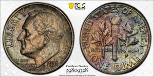 1958 U.S. 10 Cents Roosevelt Dime PCGS MS65 Lot#G649 Silver! Beautiful Toning!