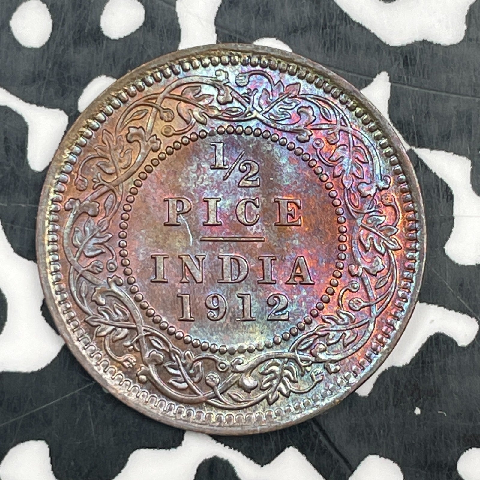 1912 India 1/2 Pice Lot#N1539 High Grade! Beautiful Toning!