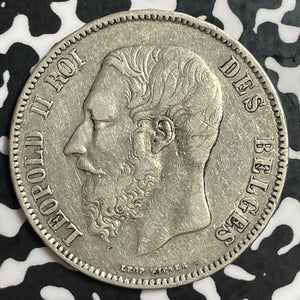1868 Belgium 5 Francs Lot#T3166 Large Silver Coin!