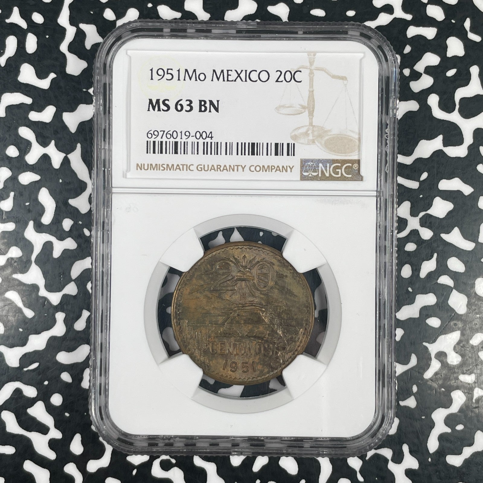 1951-Mo Mexico 20 Centavos NGC MS63BN Lot#G4155 Key Date! Choice UNC!