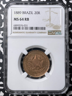 1889 Brazil 20 Reis NGC MS64RB Lot#G8419 Choice UNC!