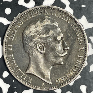 1908-A Germany Prussia 3 Mark Lot#T0792 Silver!