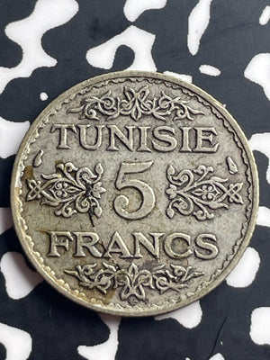 AH 1353 (1935) Tunisia 5 Francs Lot#T8978 Silver!