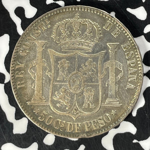 1885 Spanish Philippines 50 Centavos Lot#T4682 Silver!