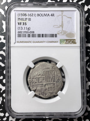 (1598-1621) Bolivia Philip III 4 Reales NGC VF35 Lot#G7771 Silver!