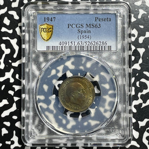 1947 (54) Spain 1 Peseta PCGS MS63 Lot#G990 Choice UNC!
