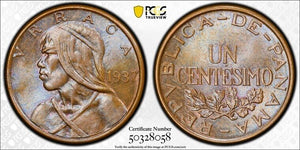 1937 Panama 1 Centesimo PCGS MS64BN Lot#G7862 Choice UNC!