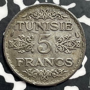 AH 1355 (1936) Tunisia 5 Francs Lot#E9221 Silver!