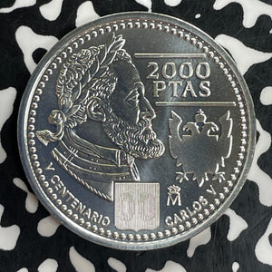 2000 Spain Charles V 2000 Pesetas Lot#C1031 Silver! High Grade! Beautiful!