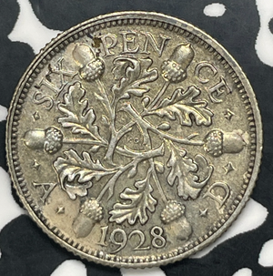 1928 Great Britain 6 Pence Sixpence Lot#C0392 Silver!
