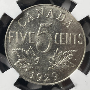 1929 Canada 5 Cents NGC AU58 Lot#G8065