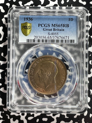 1936 Great Britain 1 Penny PCGS MS65RB Lot#G870 Gem BU! S-4055