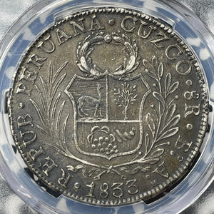 1833-Bo Ar Peru 8 Reales PCGS AU53 Lot#G9373 Silver!