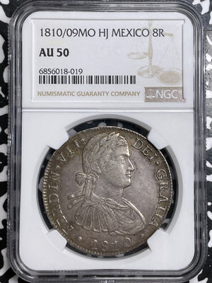 1810/9-Mo HJ Mexico 8 Reales NGC AU50 Lot#G7038 Large Silver Coin!