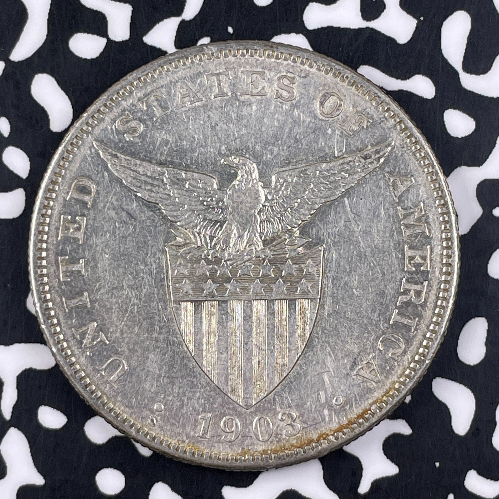 1903-S U.S. Philippines 1 Peso Lot#JM1321 Large Silver! Nice!