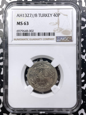 AH 1327 Year 8 (1916) Turkey 40 Para NGC MS63 Lot#G9078 Choice UNC!