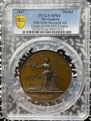 1847 Switzerland Geneva 400,000 Francs Donation Medal PCGS SP64 Lot#GV8585