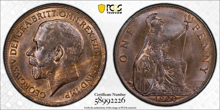 1920 Great Britain 1 Penny PCGS MS64RB Lot#G3984 Choice UNC! S-4051