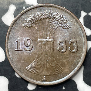 1933-A Germany 1 Pfennig Lot#E8695 High Grade! Beautiful!