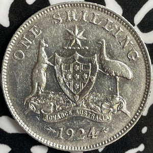 1924 Australia 1 Shilling Lot#D9749 Silver! Better Date, Old Cleaning