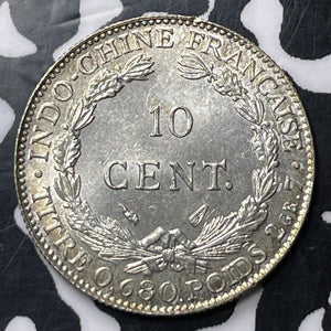 1937 French Indo-China 10 Cents Lot#E9565 Silver! High Grade! Beautiful!