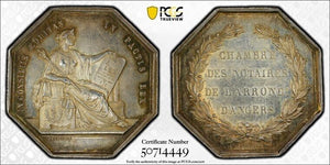 (1860-79) France Notaries Of Angers Jeton PCGS MS62 Lot#G9440 Silver! Nice UNC!