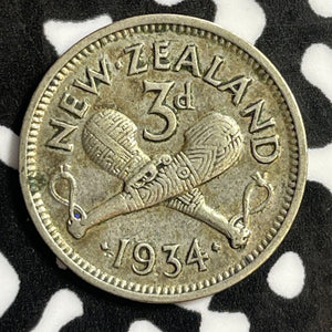 1934 New Zealand 3 Pence Threepence Lot#E3597 Silver!