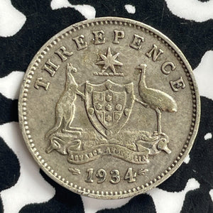 1934 Australia 3 Pence Threepence Lot#C0763 Silver!