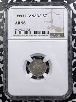 1880-H Canada 5 Cents NGC AU58 Lot#G9143 Silver!