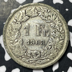 1903 Switzerland 1 Franc Lot#E8267 Silver!