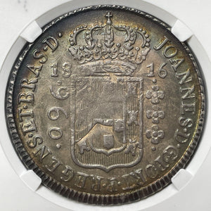 1816-R Brazil 960 Reis NGC Reverse Scratched-AU Details Lot#G7503 Large Silver!