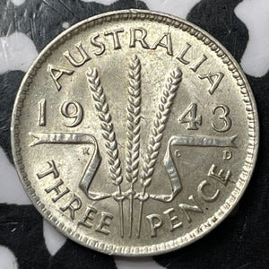 1943-D Australia 3 Pence Threepence Lot#D7749 Silver! High Grade! Beautiful!