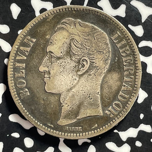 1901 Venezuela 5 Bolivares Lot#C0019 Large Silver Coin!