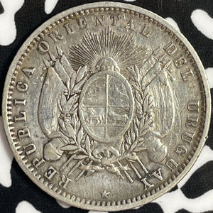 1877 Uruguay 20 Centesimos Lot#D9685 Silver!