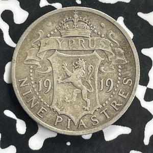 1919 Cyprus 9 Piastres Lot#C0179 Silver!