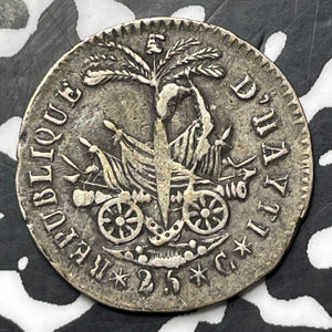 AN 14 (1817) Haiti 25 Centimes Lot#MK371 Silver! KM#15.1