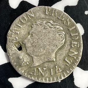 L'AN 14 (1817) Haiti 12 Centimes Lot#T1010 Silver! Holed