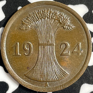 1924-A Germany 2 Pfennig Lot#D8625 High Grade! Beautiful!