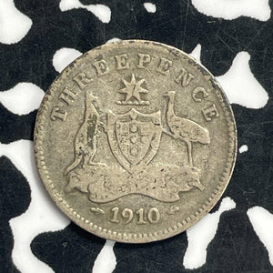 1910 Australia 3 Pence Threepence Lot#C0741 Silver!